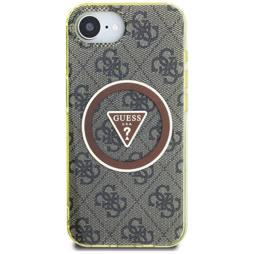 Guess IML Metall Glitter 4G Circle Triangle MagSafe-etui for iPhone 16e - brun