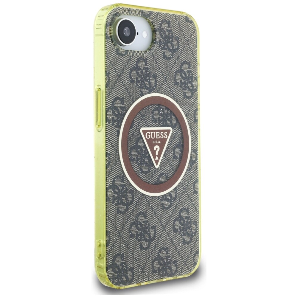 Guess IML Metall Glitter 4G Circle Triangle MagSafe-etui for iPhone 16e - brun