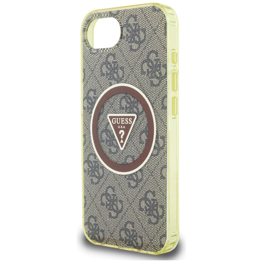 Guess IML Metall Glitter 4G Circle Triangle MagSafe-etui for iPhone 16e - brun