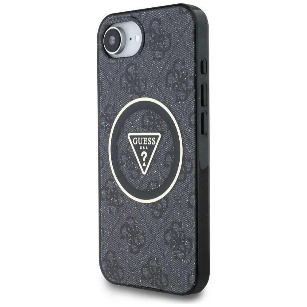 Guess IML metallglitter 4G Circle Triangle MagSafe-etui for iPhone 16e - svart