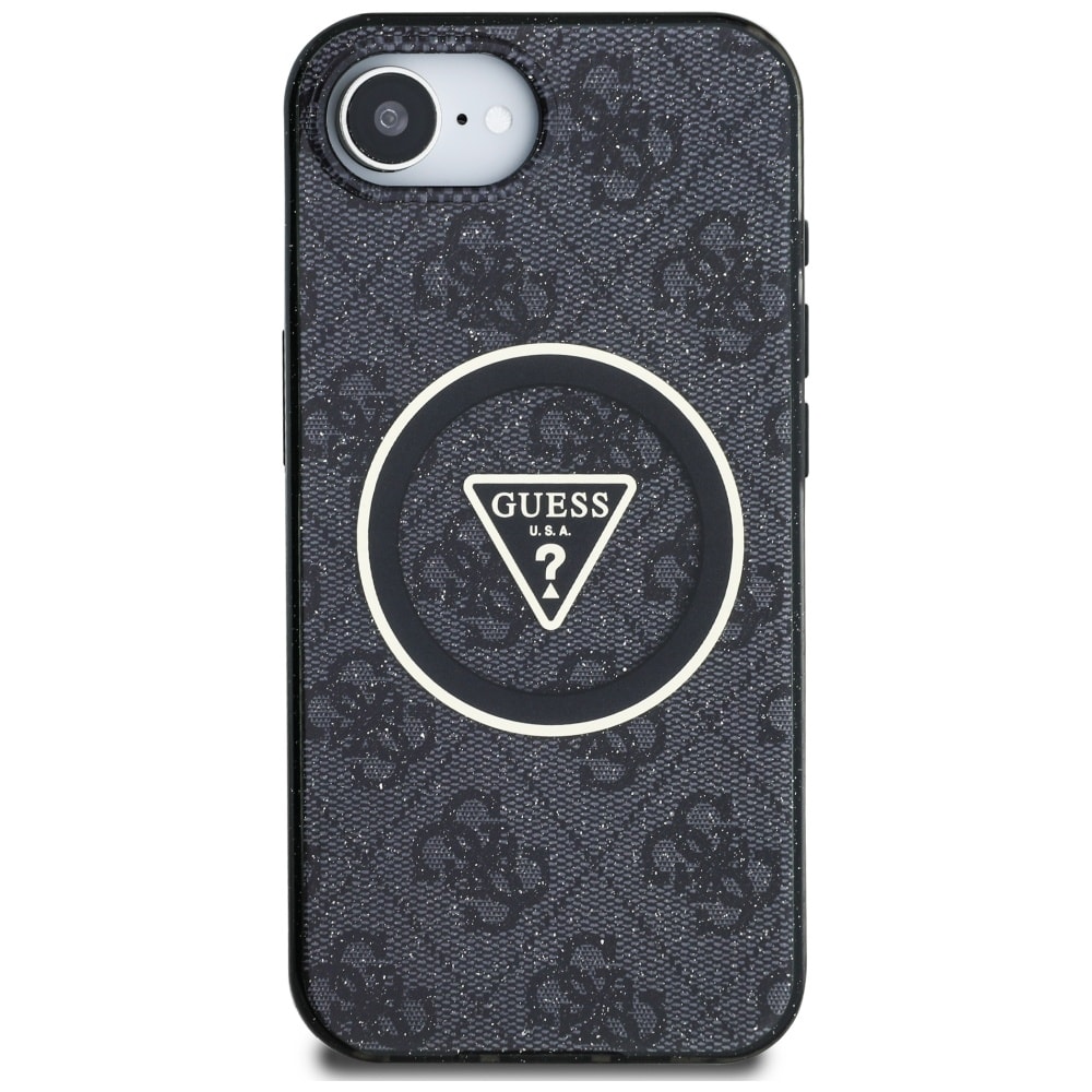 Guess IML metallglitter 4G Circle Triangle MagSafe-etui for iPhone 16e - svart