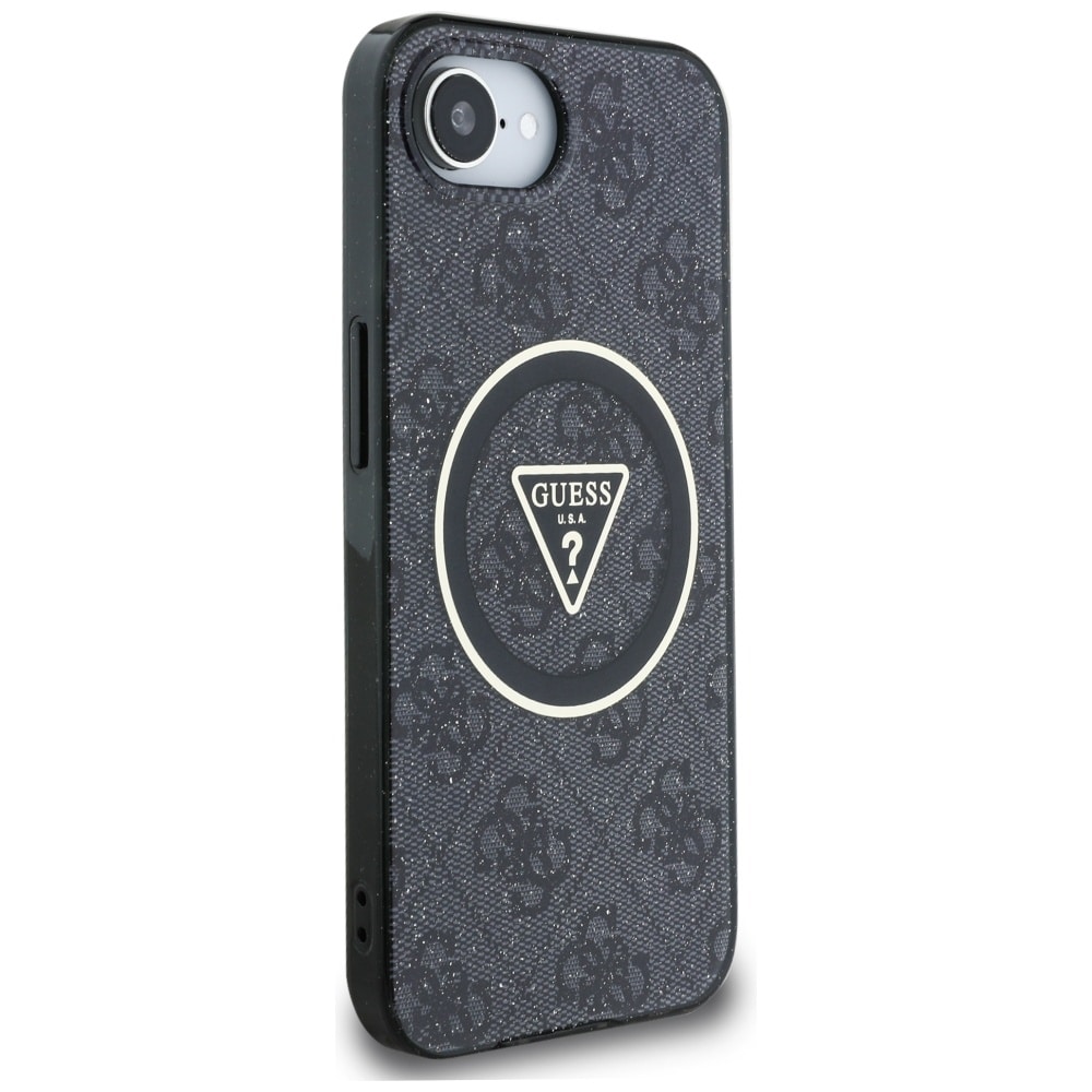 Guess IML metallglitter 4G Circle Triangle MagSafe-etui for iPhone 16e - svart
