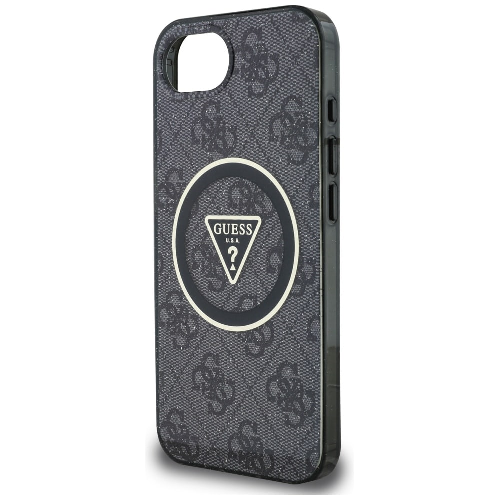 Guess IML metallglitter 4G Circle Triangle MagSafe-etui for iPhone 16e - svart