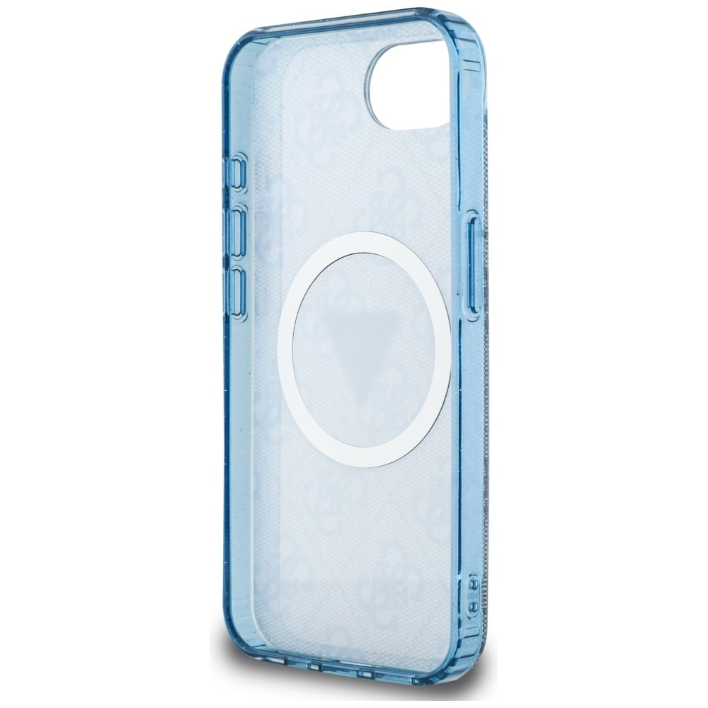 Guess IML metallglitter 4G sirkel triangel MagSafe-etui for iPhone 16e - blå