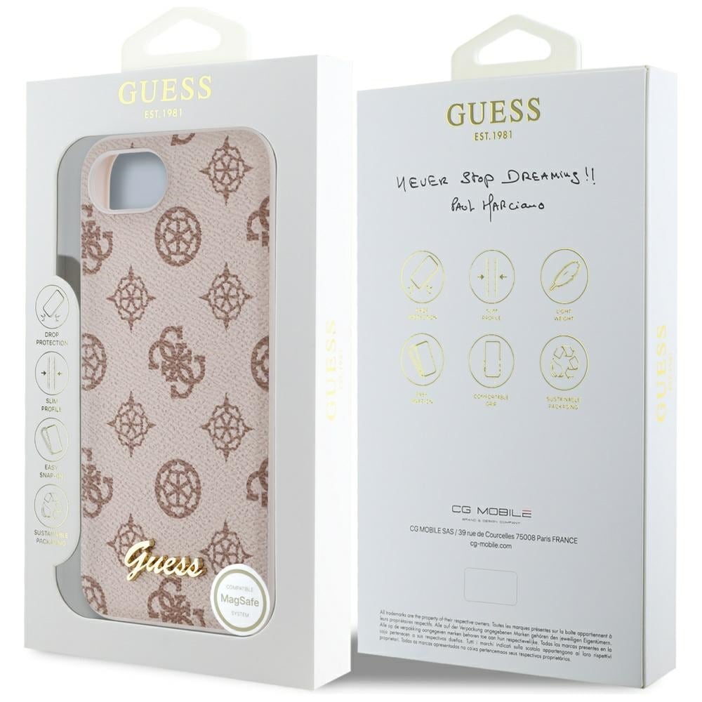 Guess MagSafe iPhone MagSafe-etui med Peony Script-logo iPhone 16e - brun