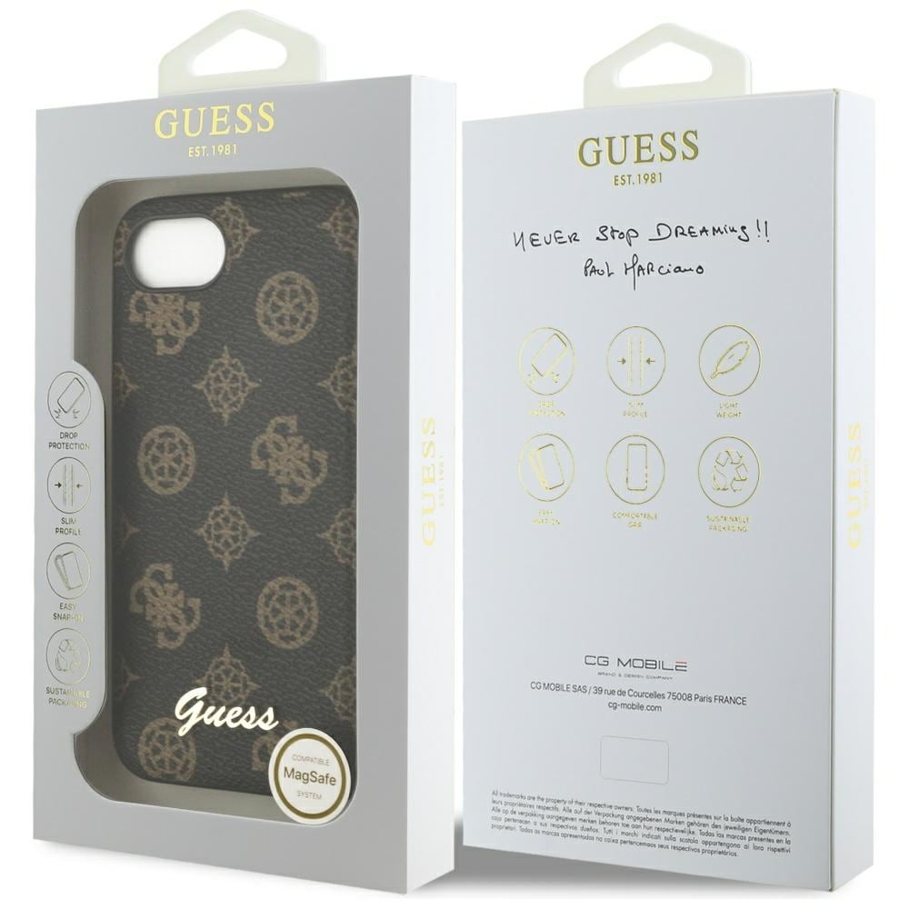 Guess Peony Script Logo MagSafe iPhone 16e-etui Svart