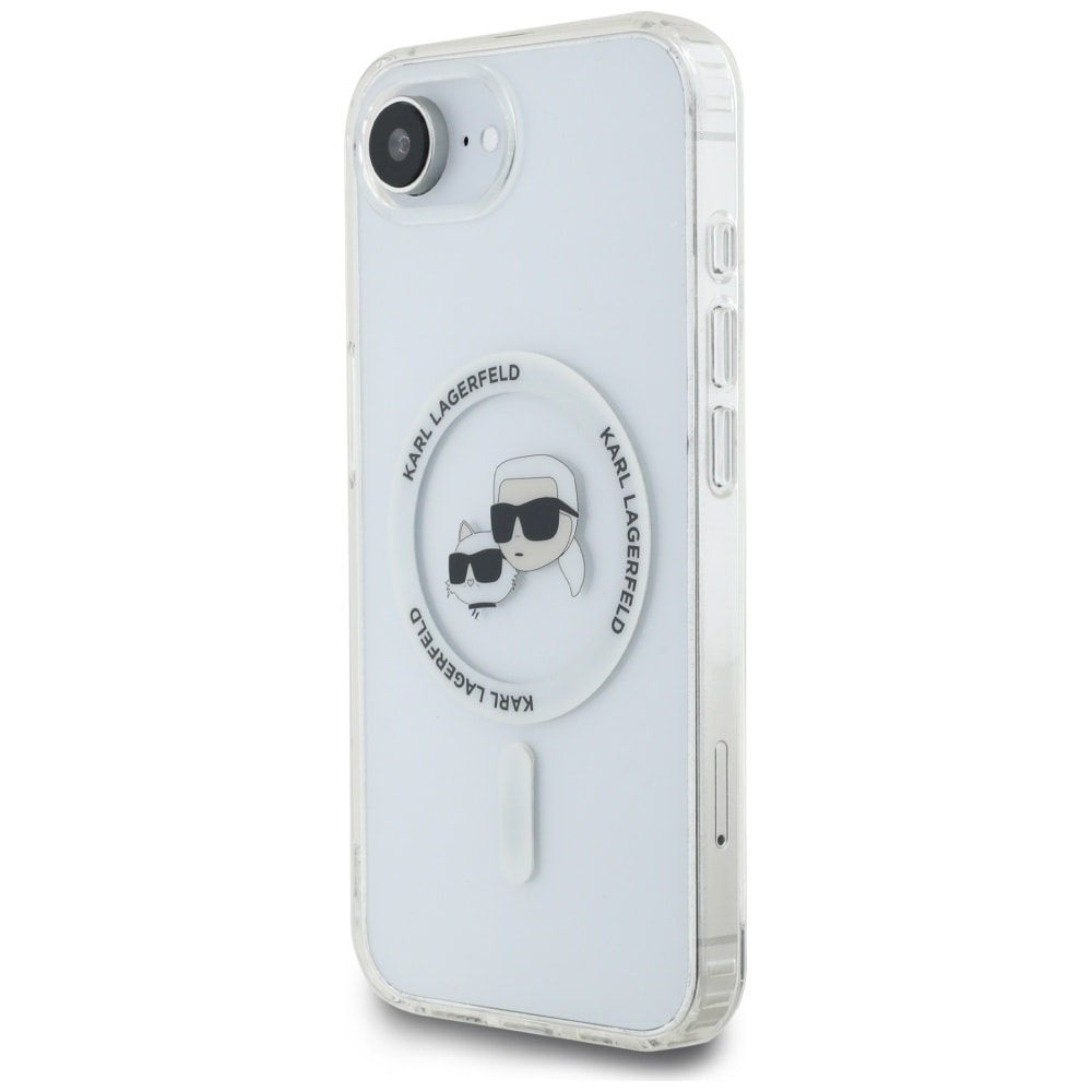 Karl Lagerfeld IML Metall Karl & Choupette Heads MagSafe iPhone 16e-etui - hvit