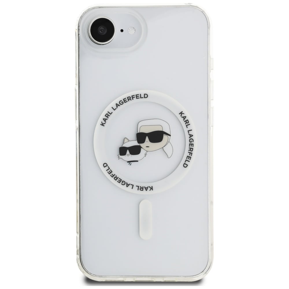 Karl Lagerfeld IML Metall Karl & Choupette Heads MagSafe iPhone 16e-etui - hvit