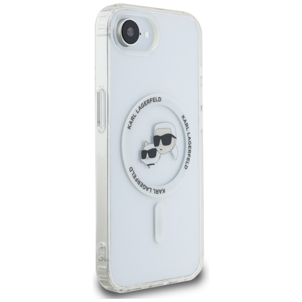 Karl Lagerfeld IML Metall Karl & Choupette Heads MagSafe iPhone 16e-etui - hvit