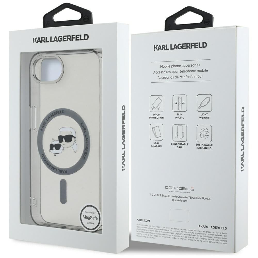 Karl Lagerfeld IML Metall Karl & Choupette Heads MagSafe iPhone 16e-etui - svart