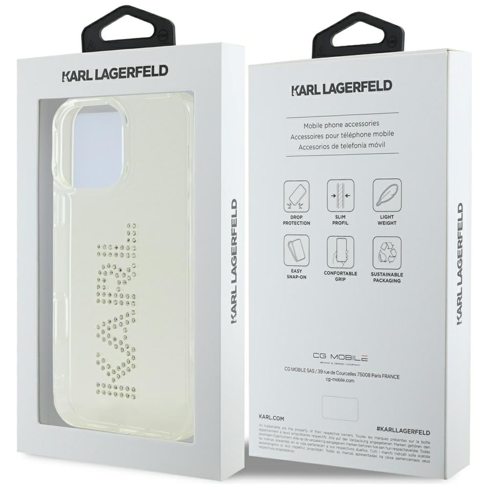 Karl Lagerfeld IML Rhinestones Logo iPhone 16 Pro-etui - klar