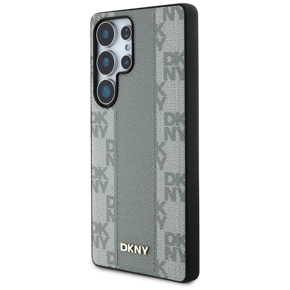 DKNY MagSafe-etui i skinn med rutete mønster for Samsung Galaxy S25 Ultra - Grå