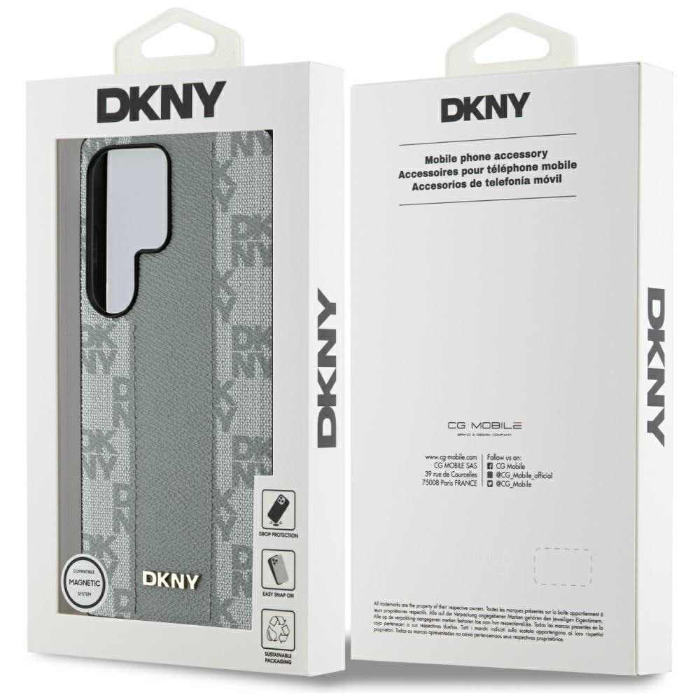 DKNY MagSafe-etui i skinn med rutete mønster for Samsung Galaxy S25 Ultra - Grå