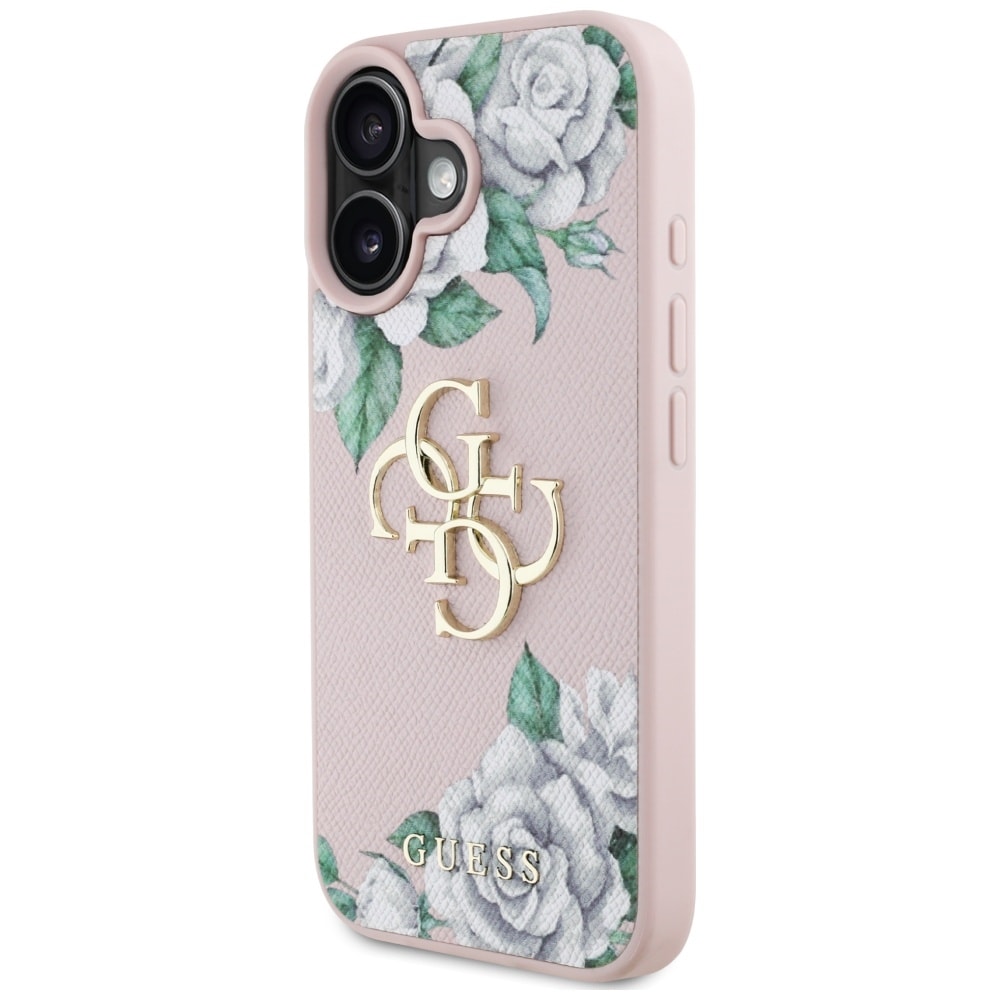 Guess Grained Roses Big 4G-logo iPhone 16 etuier - rosa
