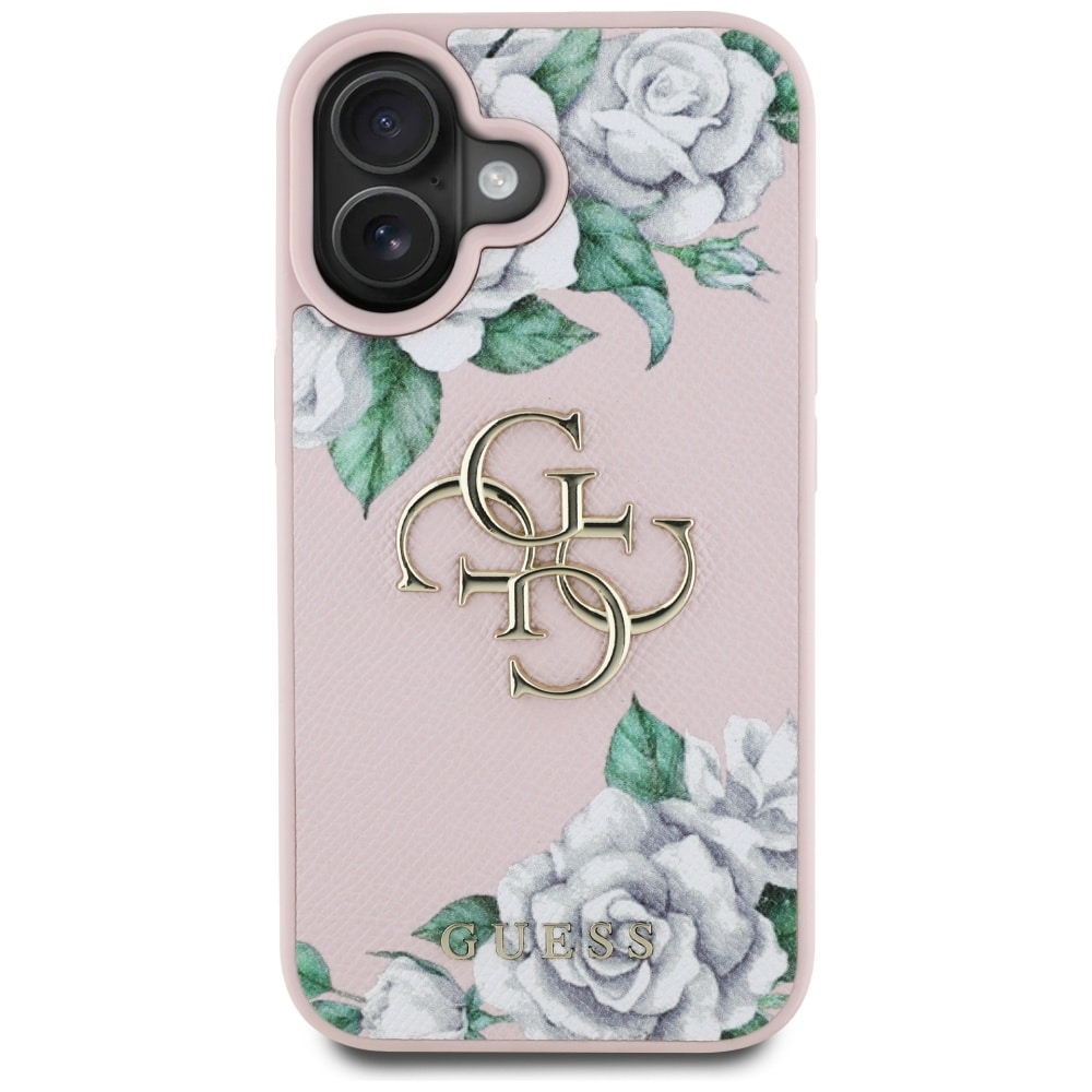 Guess Grained Roses Big 4G-logo iPhone 16 etuier - rosa