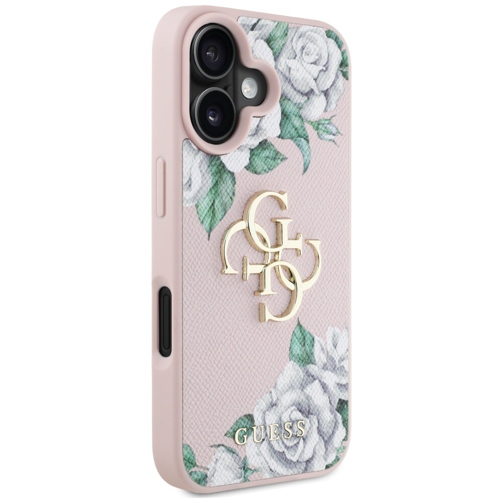 Guess Grained Roses Big 4G-logo iPhone 16 etuier - rosa