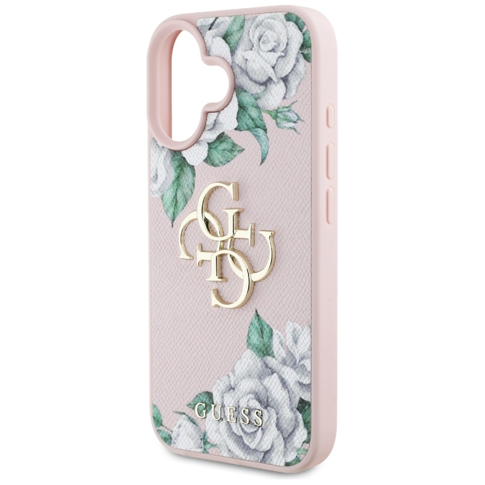 Guess Grained Roses Big 4G-logo iPhone 16 etuier - rosa