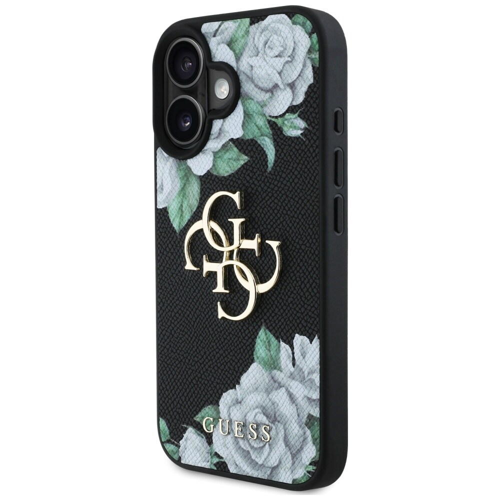 Guess Grained Roses Big 4G-logoetui for iPhone 16 - svart