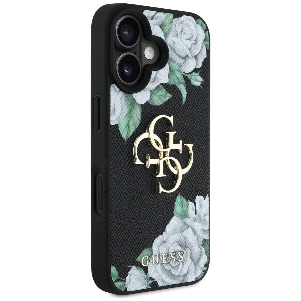 Guess Grained Roses Big 4G-logoetui for iPhone 16 - svart