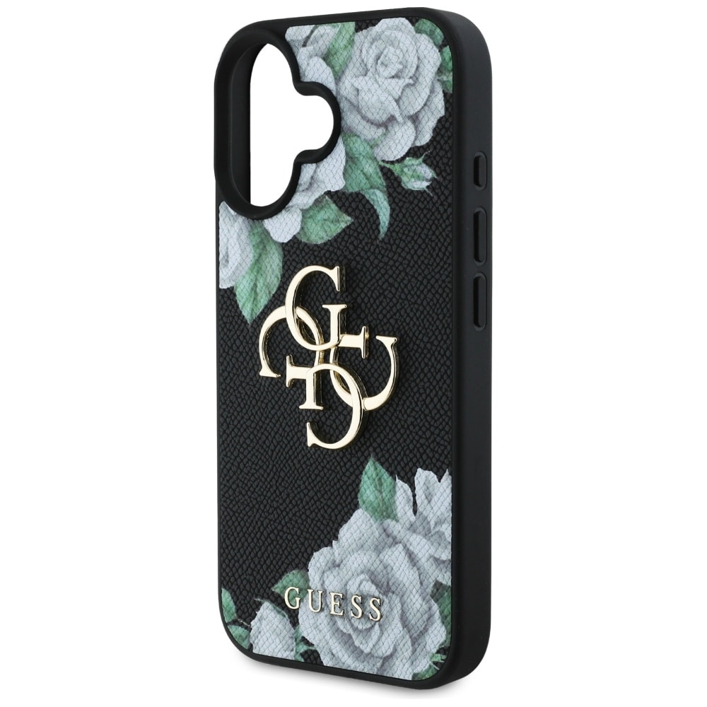 Guess Grained Roses Big 4G-logoetui for iPhone 16 - svart