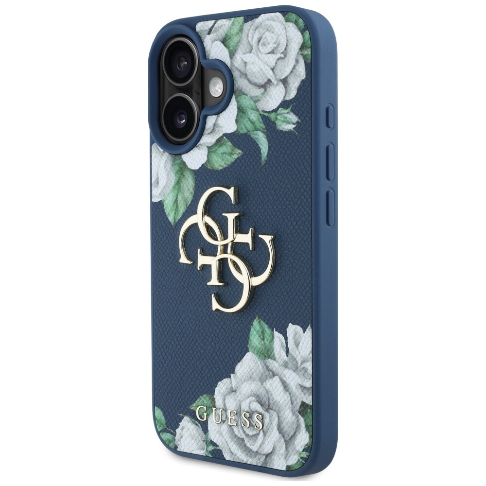Guess Grained Roses Big 4G-logoetui for iPhone 16 - blå