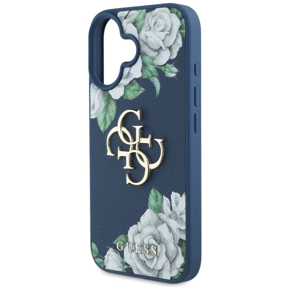 Guess Grained Roses Big 4G-logoetui for iPhone 16 - blå