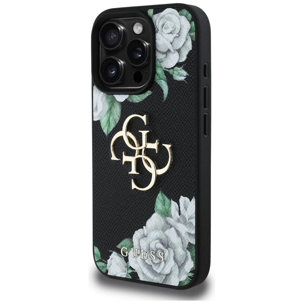 Guess Grained Roses Big 4G-logo iPhone 16 Pro-etui - svart