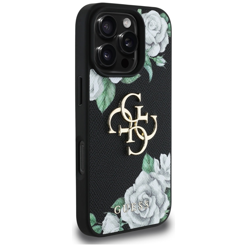 Guess Grained Roses Big 4G-logo iPhone 16 Pro-etui - svart