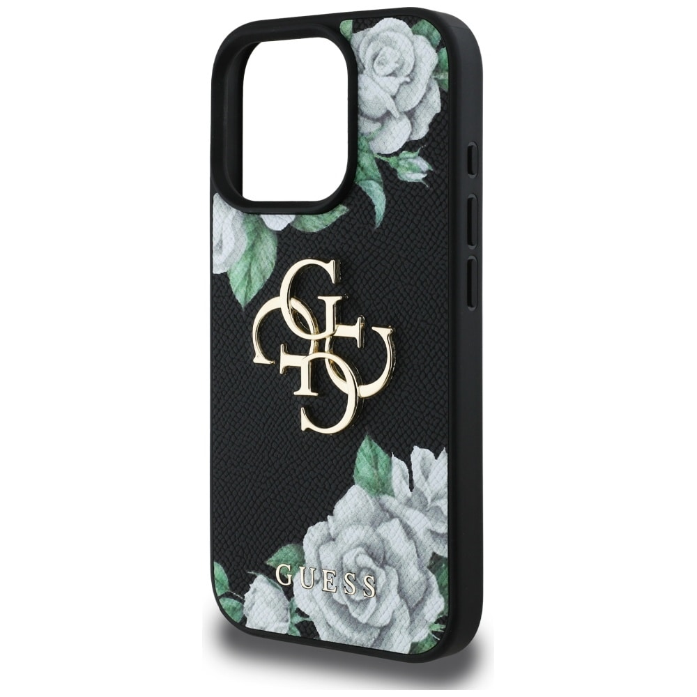 Guess Grained Roses Big 4G-logo iPhone 16 Pro-etui - svart