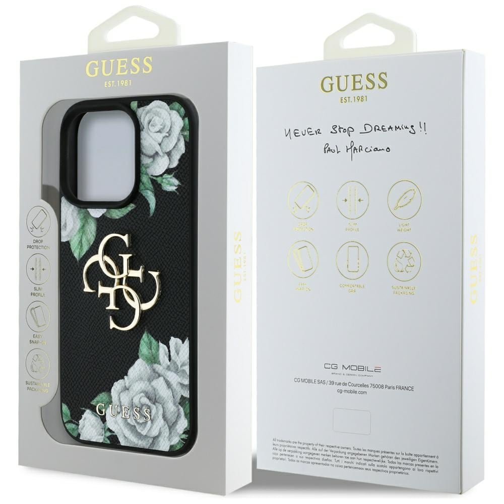 Guess Grained Roses Big 4G-logo iPhone 16 Pro-etui - svart