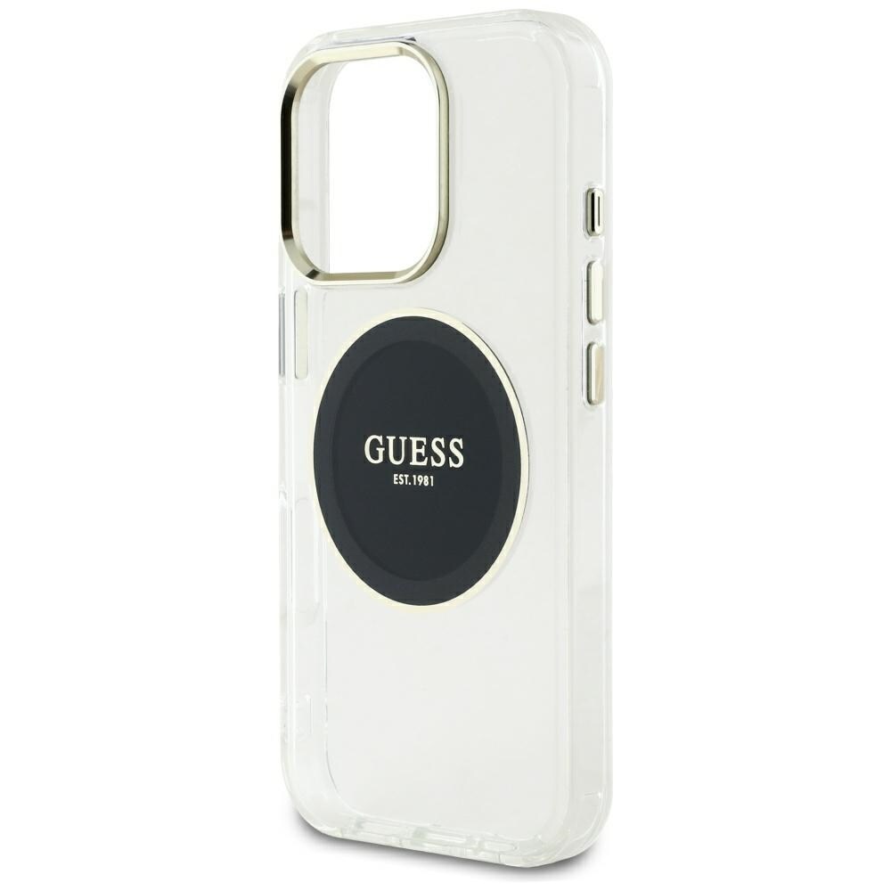 Guess IML metallfarget sirkel Classic MagSafe-etui med logo for iPhone 16 Pro Max - svart