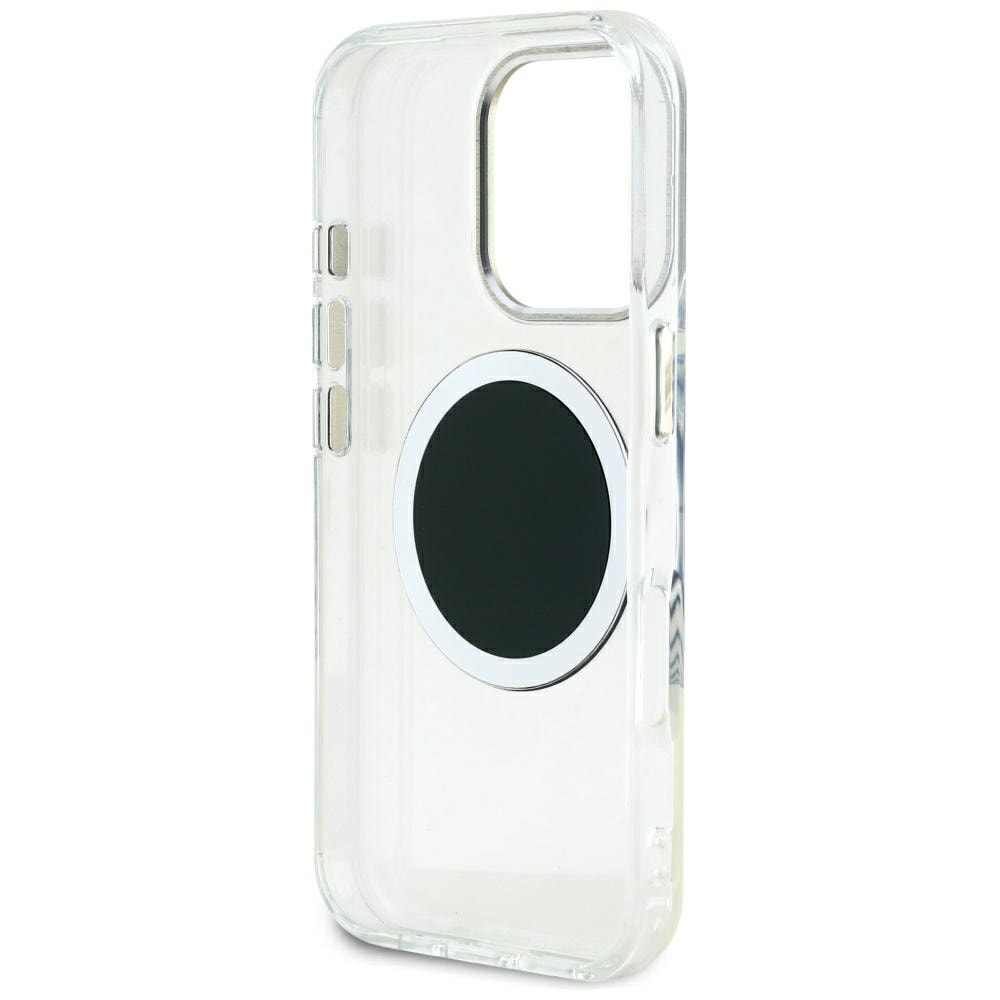 Guess IML metallfarget sirkel Classic MagSafe-etui med logo for iPhone 16 Pro Max - svart