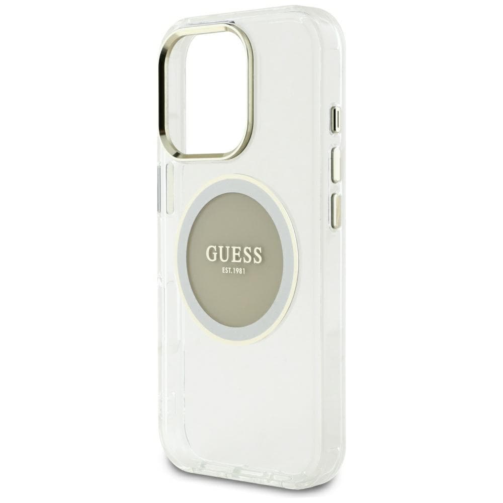 Guess IML metallfarget sirkel Classic MagSafe-etui med logo for iPhone 16 Pro Max - grå