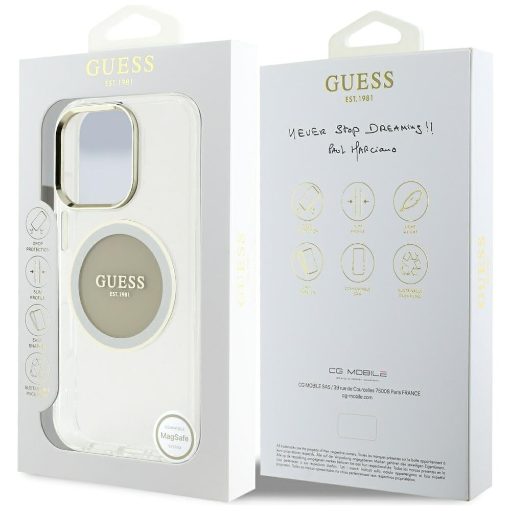 Guess IML metallfarget sirkel Classic MagSafe-etui med logo for iPhone 16 Pro Max - grå