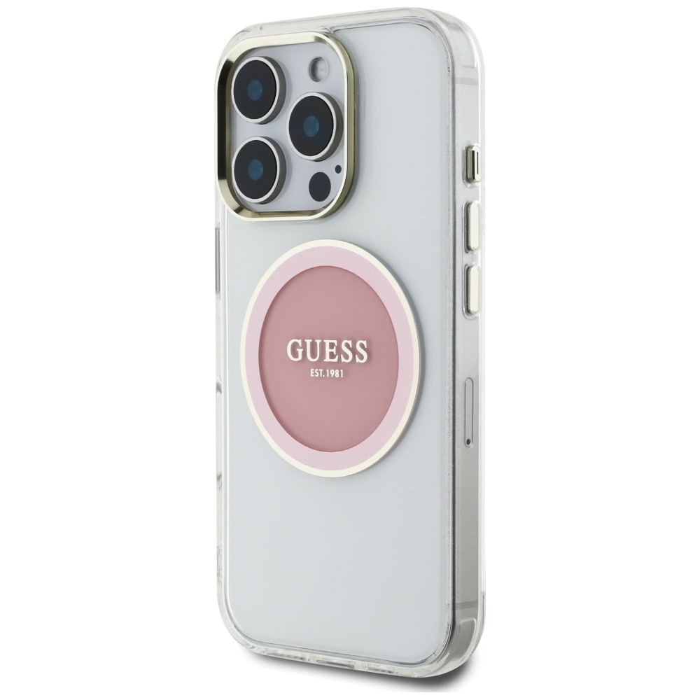 Guess IML metallfarget sirkel Classic Logo MagSafe iPhone 16 Pro-etui - rosa