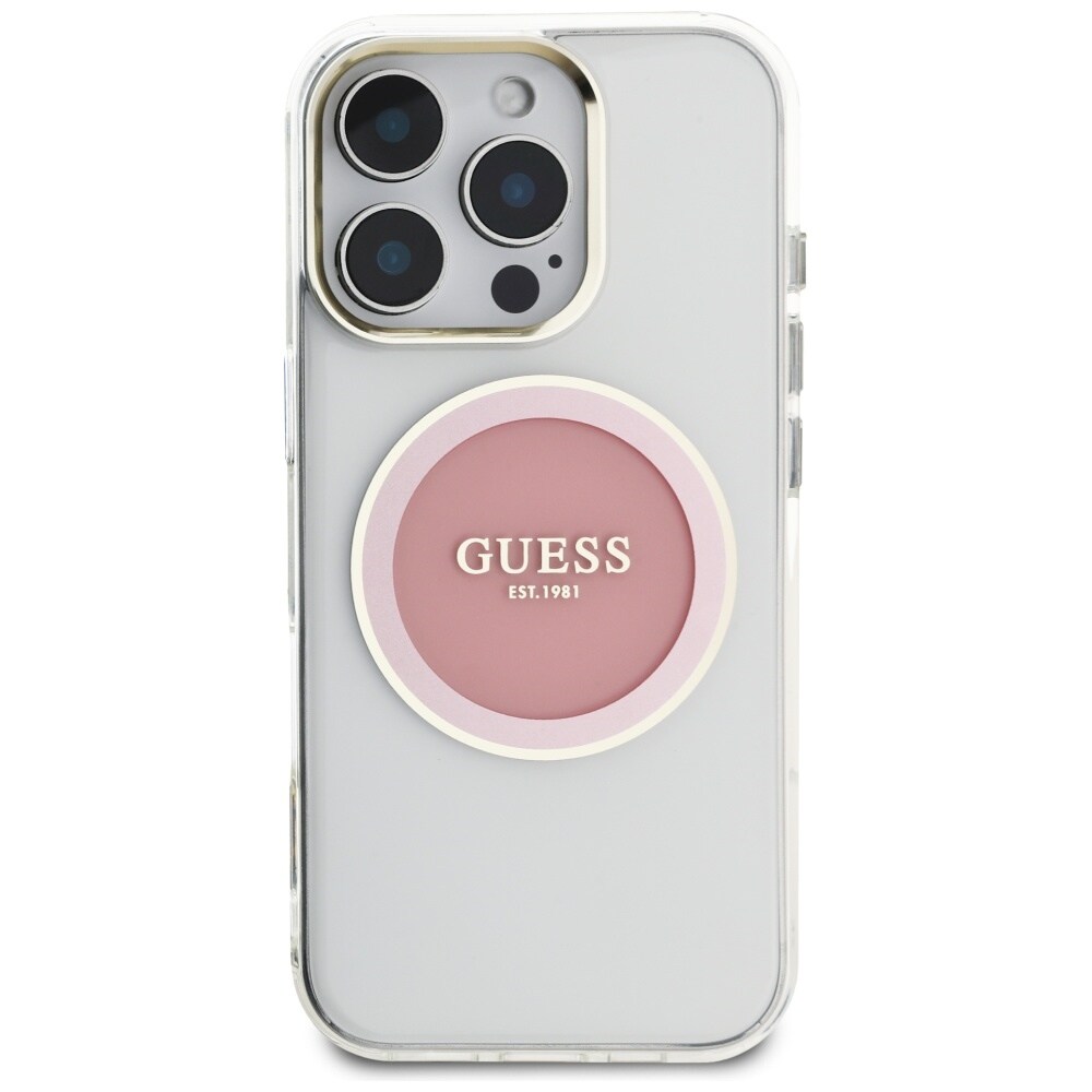 Guess IML metallfarget sirkel Classic Logo MagSafe iPhone 16 Pro-etui - rosa