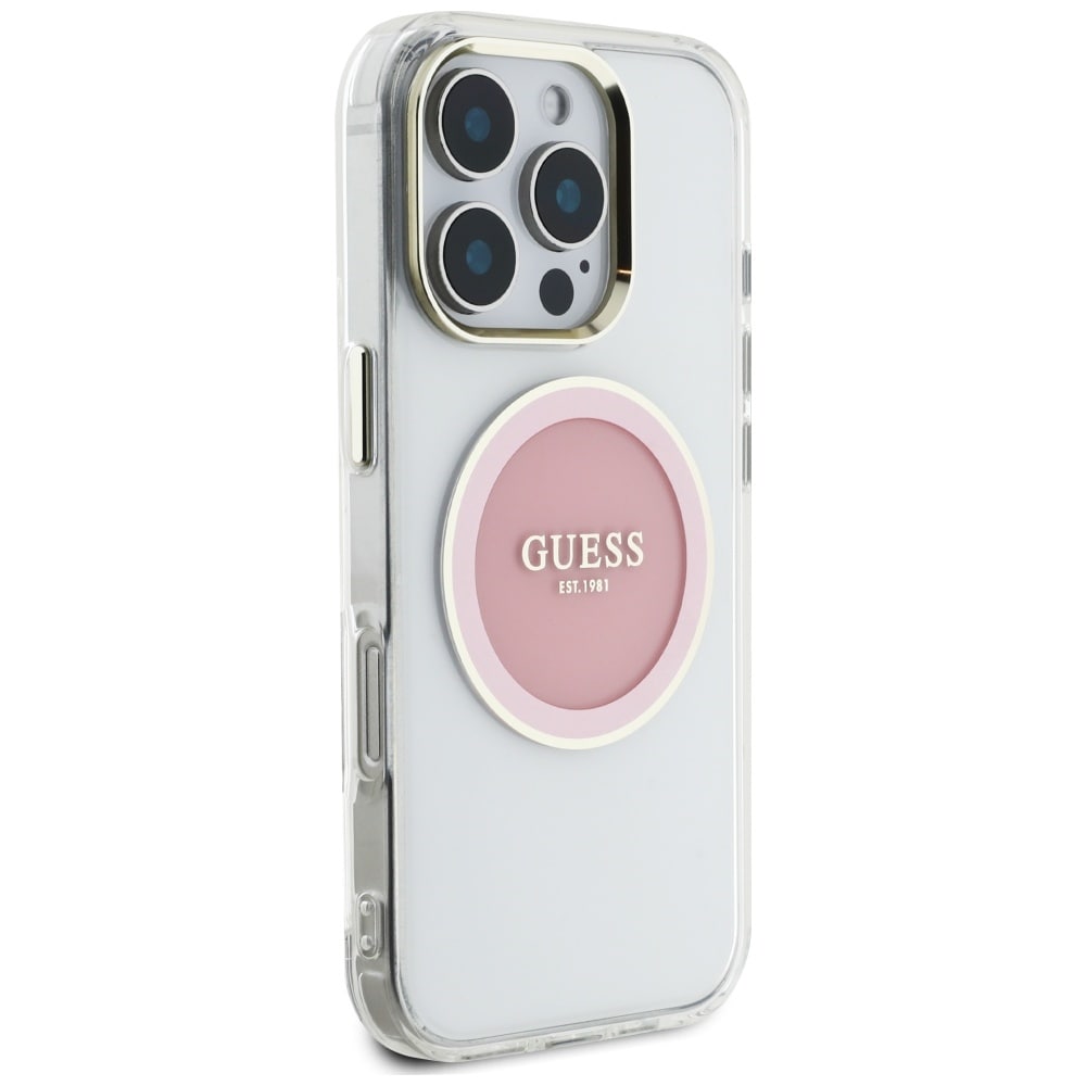 Guess IML metallfarget sirkel Classic Logo MagSafe iPhone 16 Pro-etui - rosa