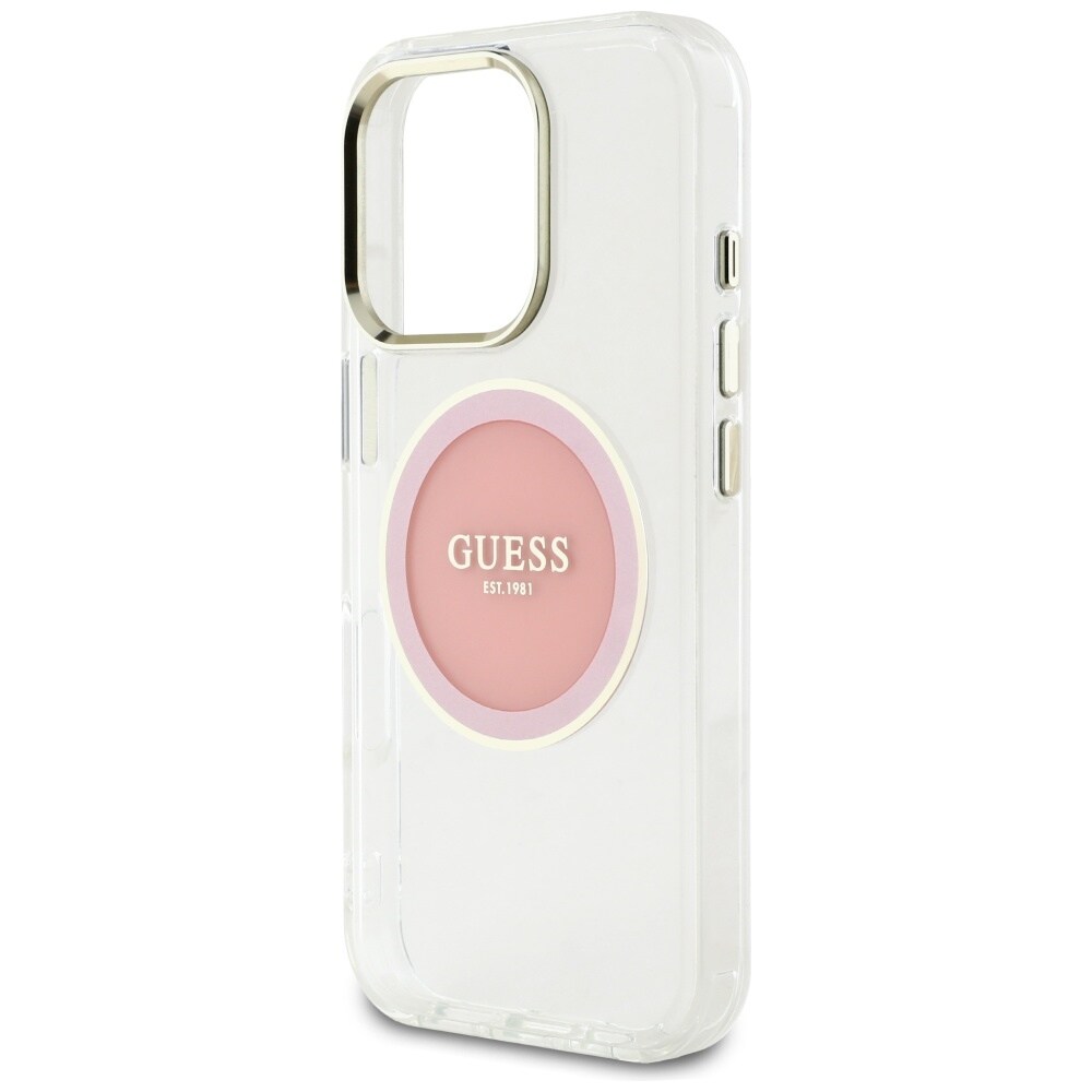 Guess IML metallfarget sirkel Classic Logo MagSafe iPhone 16 Pro-etui - rosa