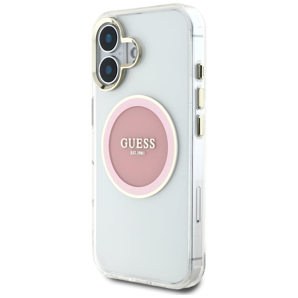 Guess IML metallfarget sirkel Classic Logo MagSafe iPhone 16 etui - rosa