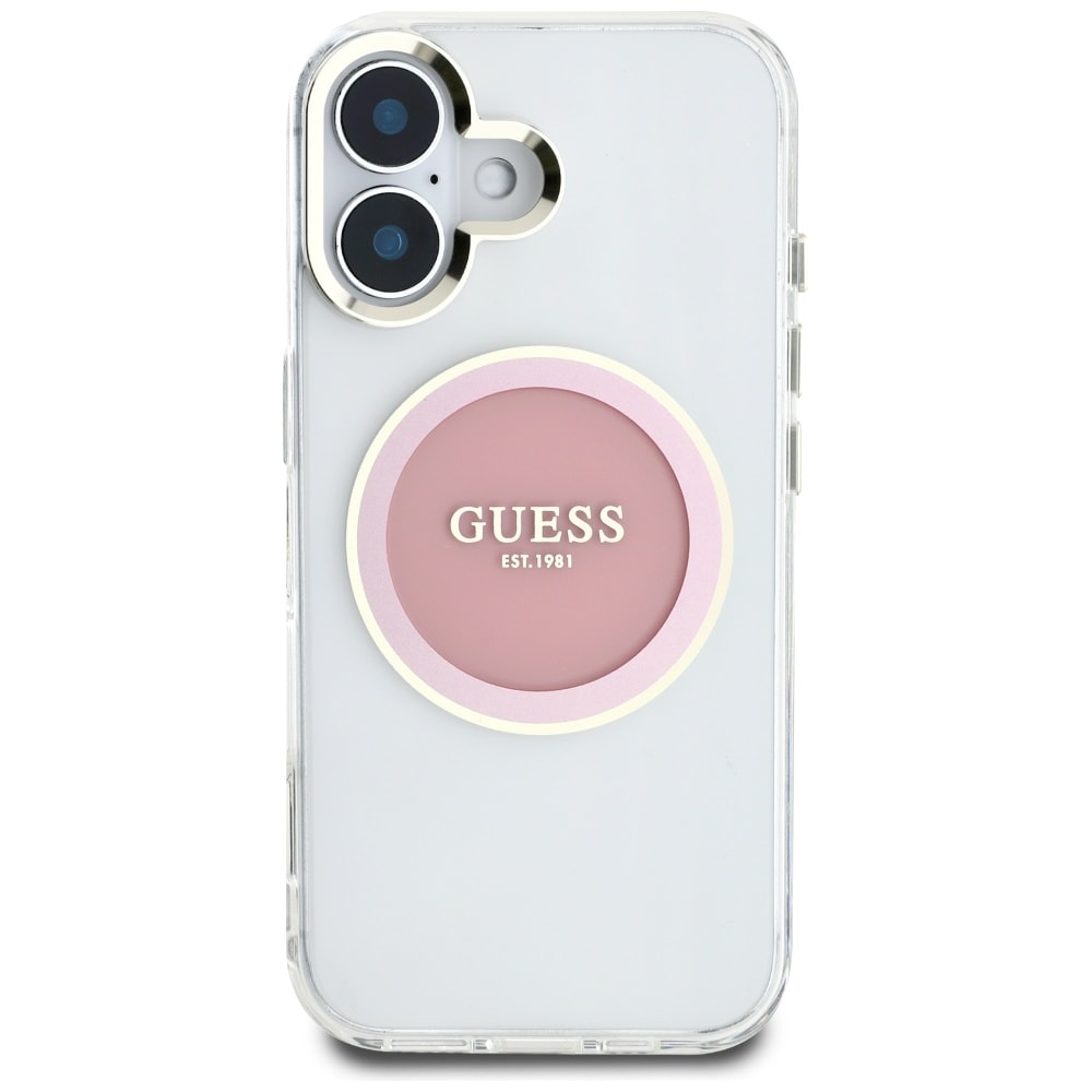 Guess IML metallfarget sirkel Classic Logo MagSafe iPhone 16 etui - rosa