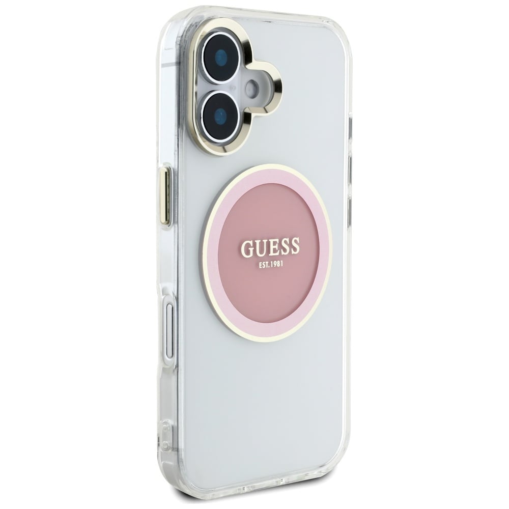 Guess IML metallfarget sirkel Classic Logo MagSafe iPhone 16 etui - rosa