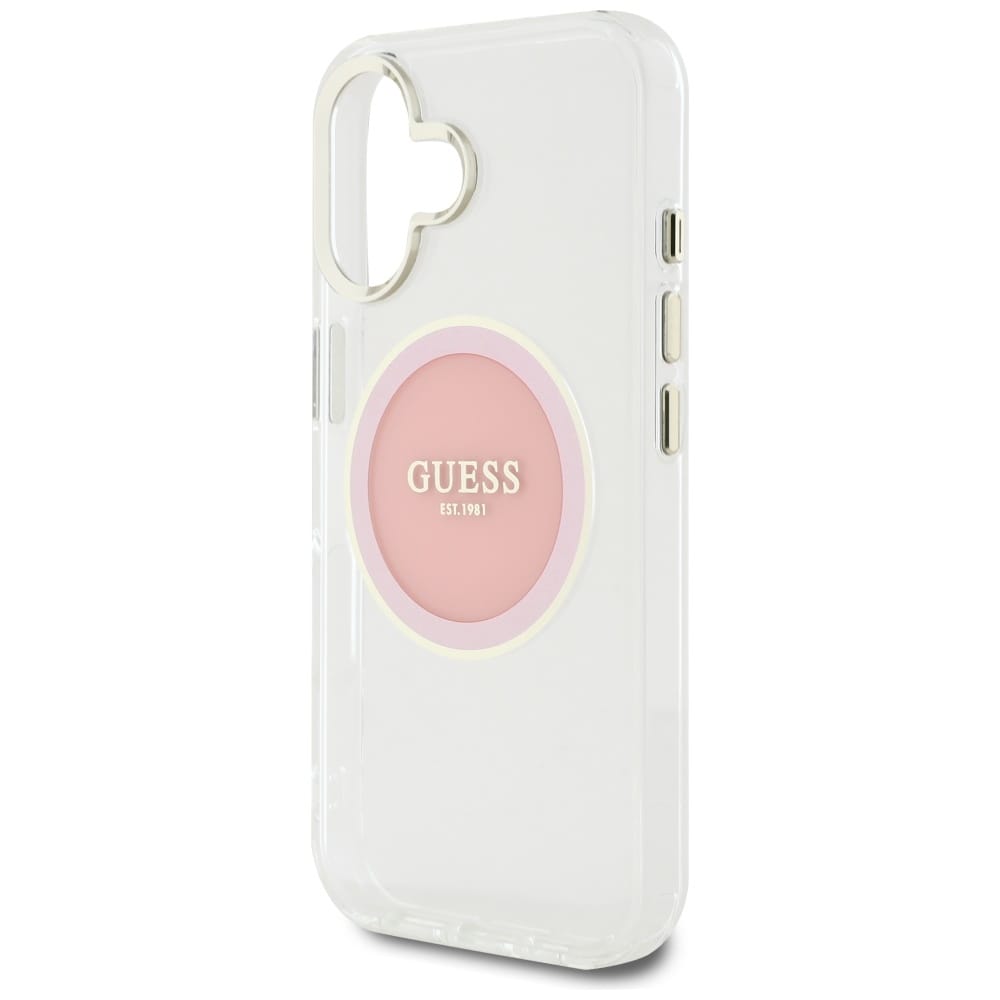 Guess IML metallfarget sirkel Classic Logo MagSafe iPhone 16 etui - rosa