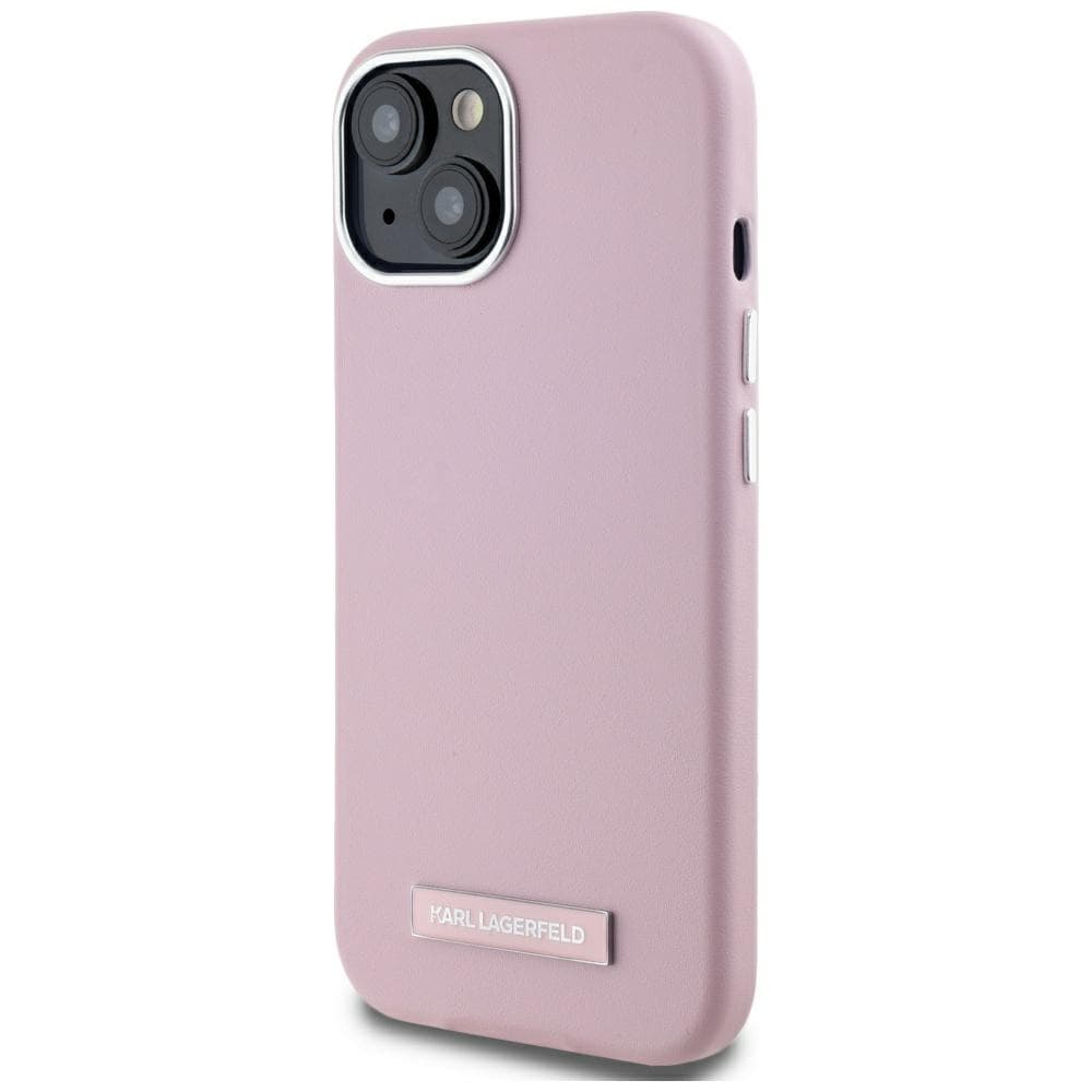 Karl Lagerfeld FW MagSafe iPhone 15-etui med metallplate - rosa