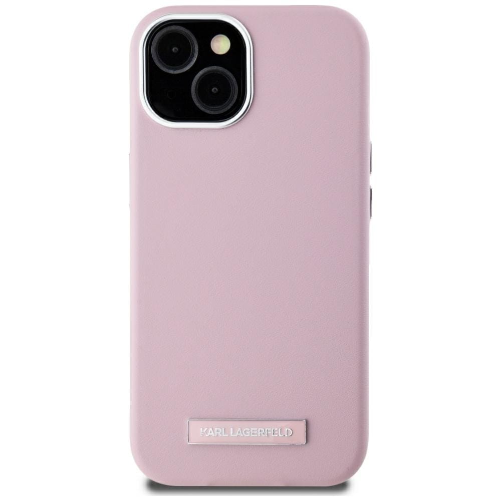 Karl Lagerfeld FW MagSafe iPhone 15-etui med metallplate - rosa