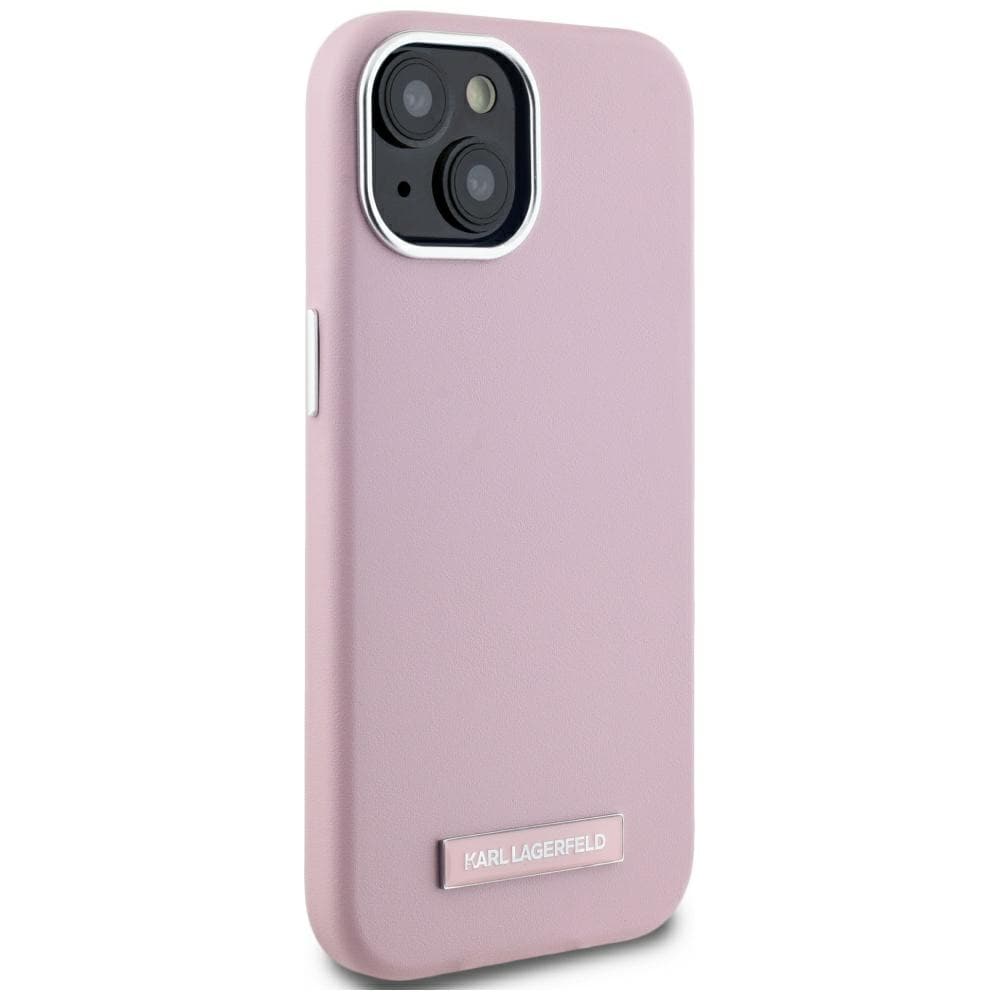 Karl Lagerfeld FW MagSafe iPhone 15-etui med metallplate - rosa