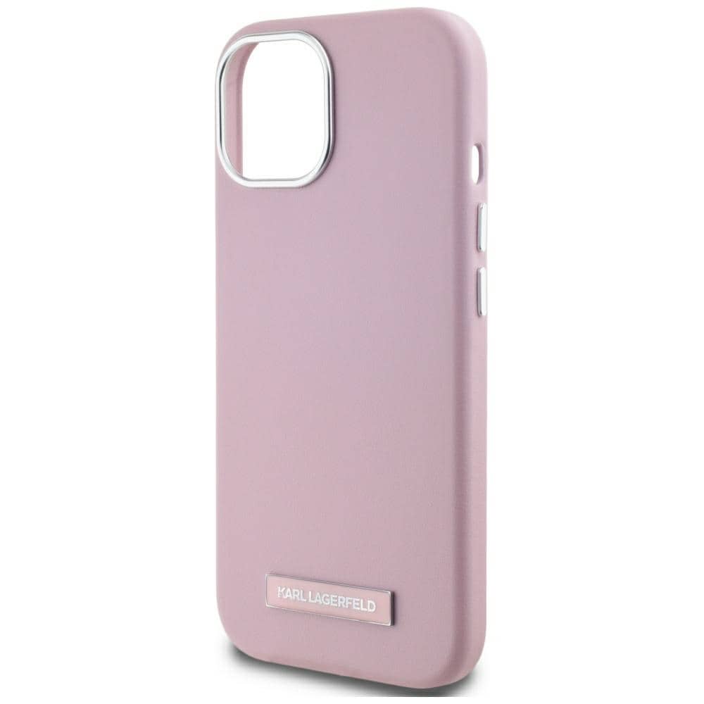 Karl Lagerfeld FW MagSafe iPhone 15-etui med metallplate - rosa