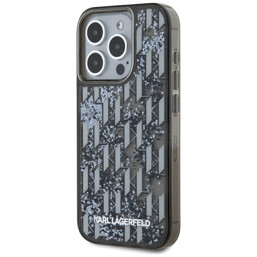 Karl Lagerfeld Liquide Glitter Monogram Gradient iPhone 15 Pro Max-etui - svart