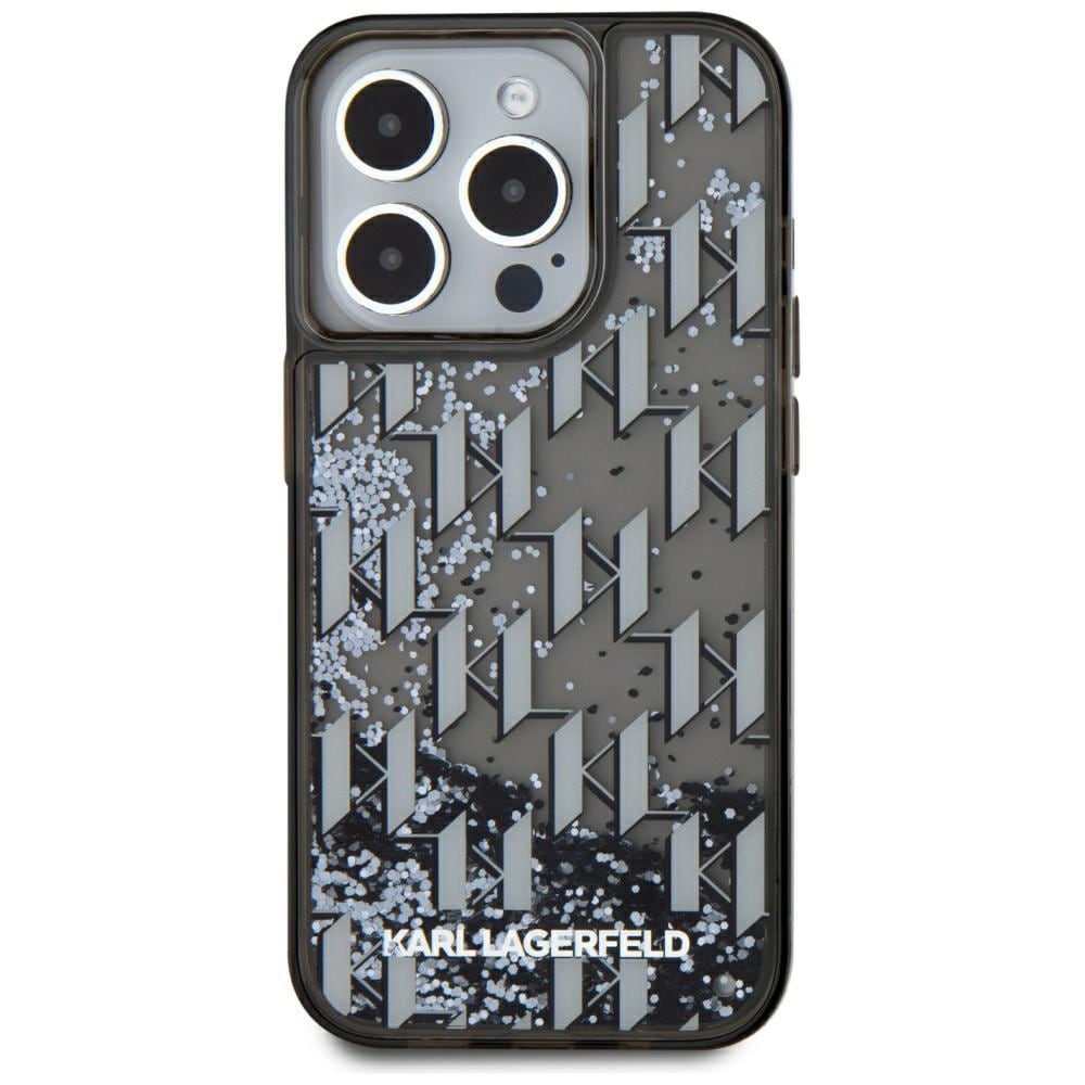Karl Lagerfeld Liquide Glitter Monogram Gradient iPhone 15 Pro Max-etui - svart