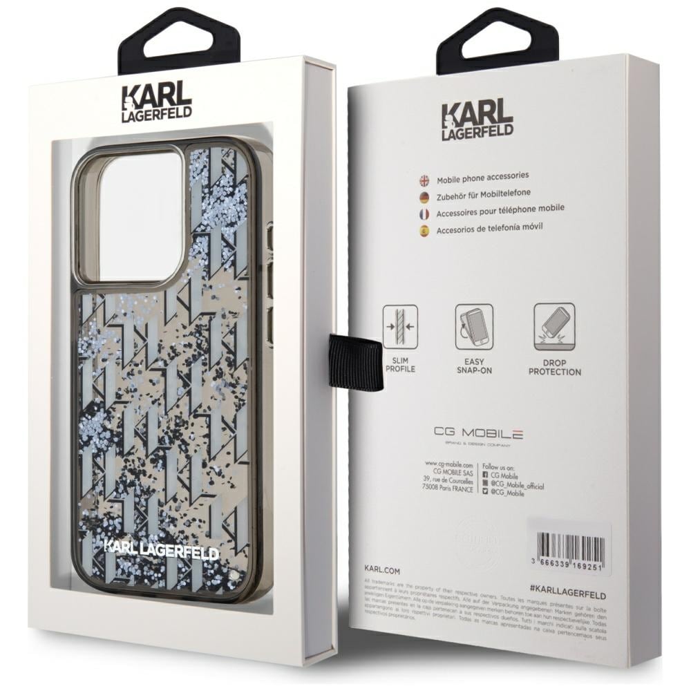 Karl Lagerfeld Liquide Glitter Monogram Gradient iPhone 15 Pro Max-etui - svart
