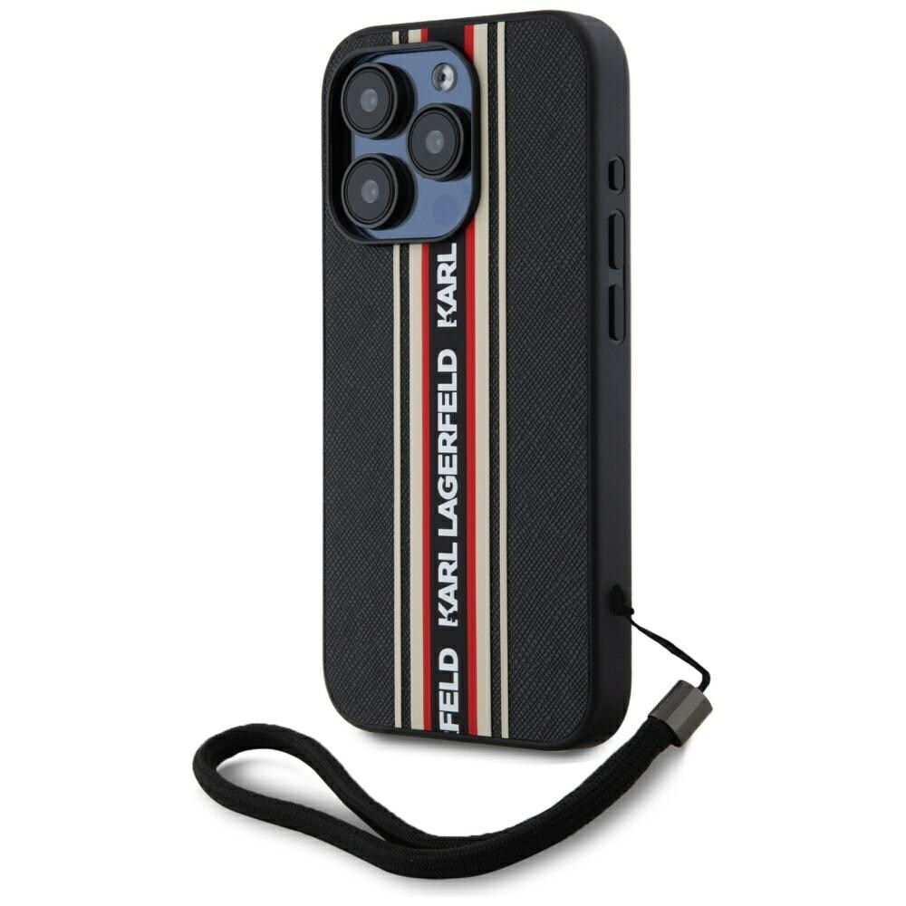 Karl Lagerfeld Saffiano Athleisure Stripes Cord iPhone 15 Pro-etui - rød